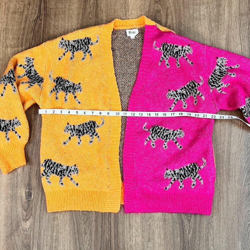 Bibi Cheetah Tiger Animal Cozy Bright Pink Orange Cardigan Sz S - Picture 9 of 11